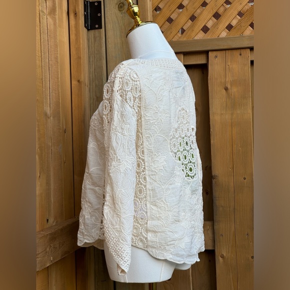 🆕 FARM Rio 🧿 NWOT Off White Crochet Long Sleeve Blouse - Picture 7 of 15